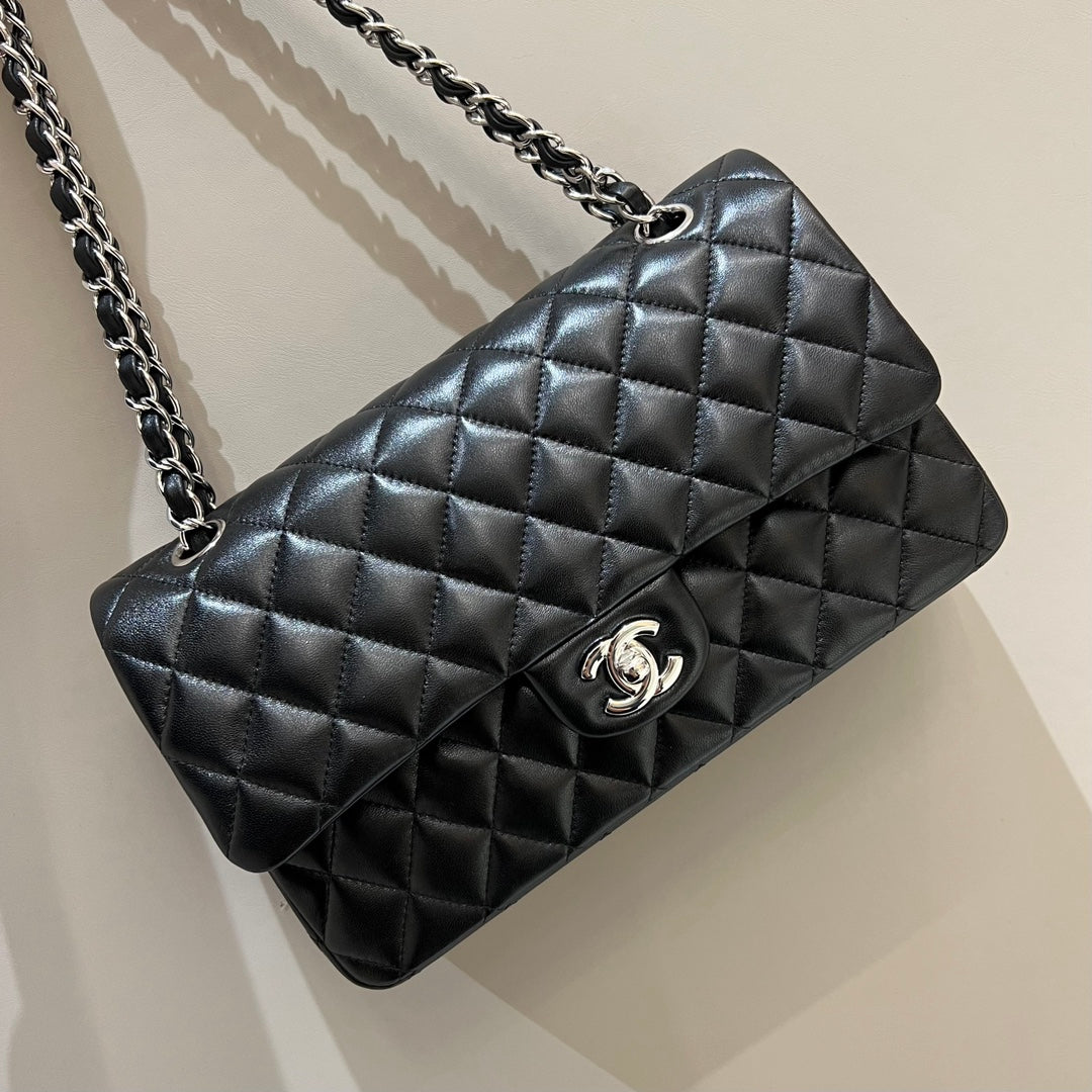 Chanel Flap Bag 25cm Silver Hardware Black Lambskin