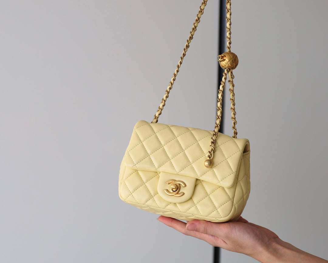 Chanel Flap Bag 17cm Yellow Lambskin Gold Hardware
