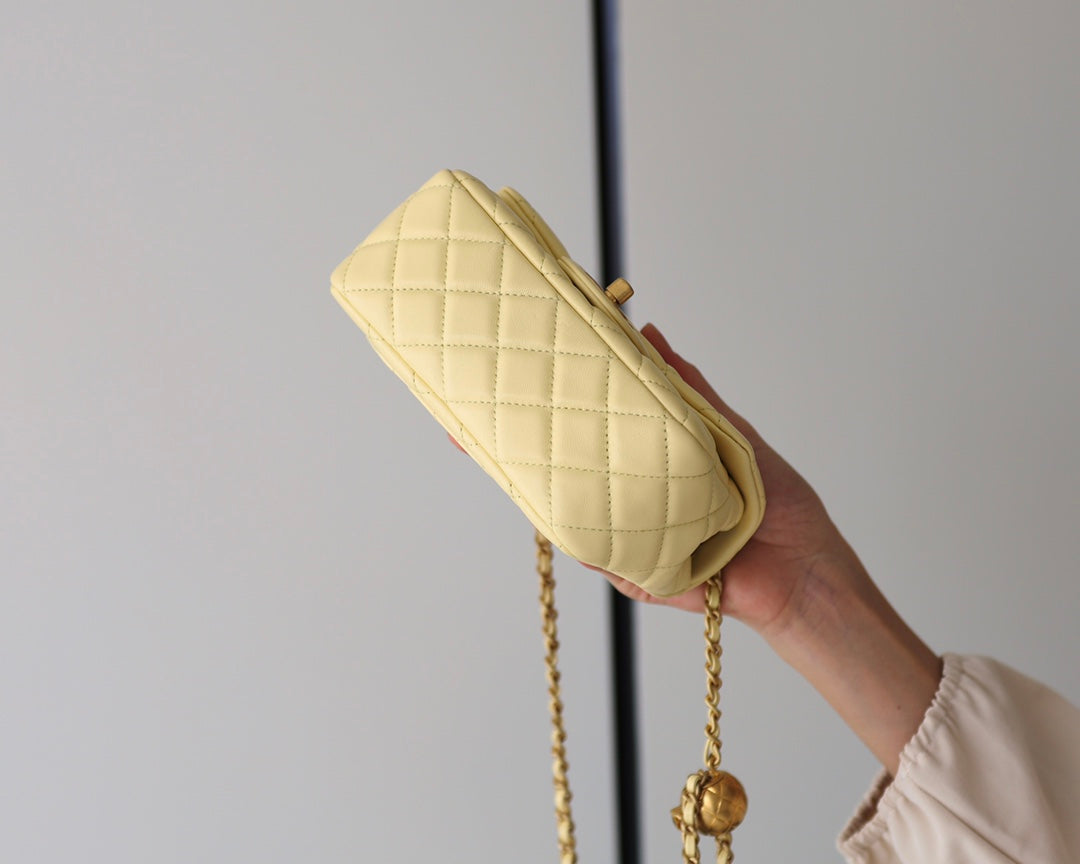 Chanel Flap Bag 17cm Yellow Lambskin Gold Hardware