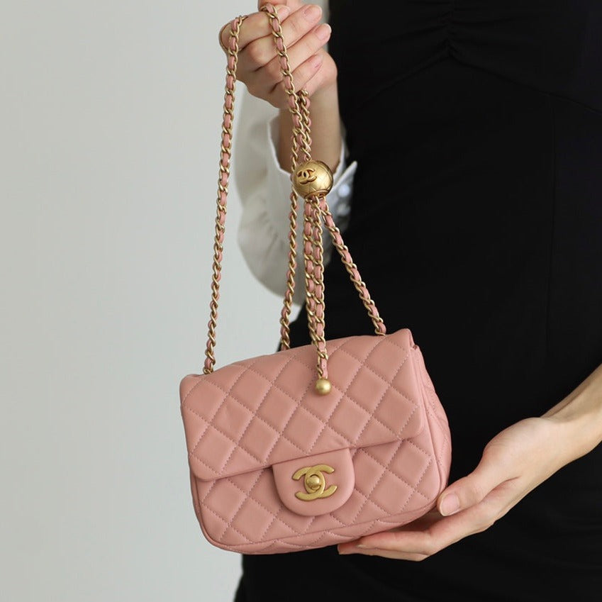 Chanel Flap Bag 17cm Baby Pink Lambskin Gold Hardware
