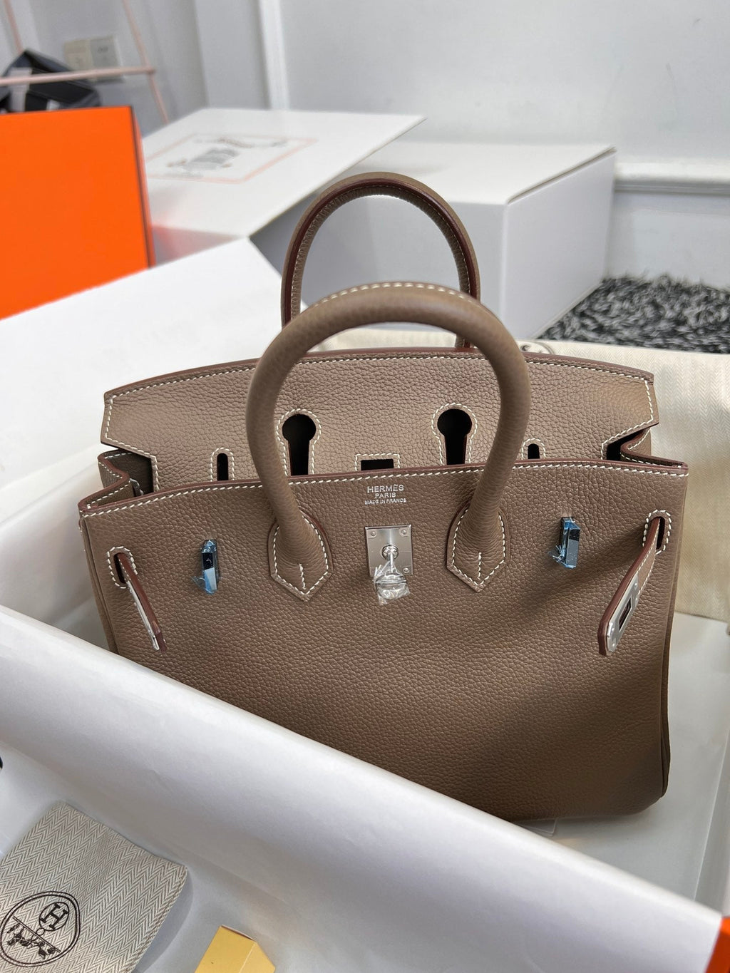 Hermes Birkin 25cm Brown Togo Leather Silver Hardware Bag