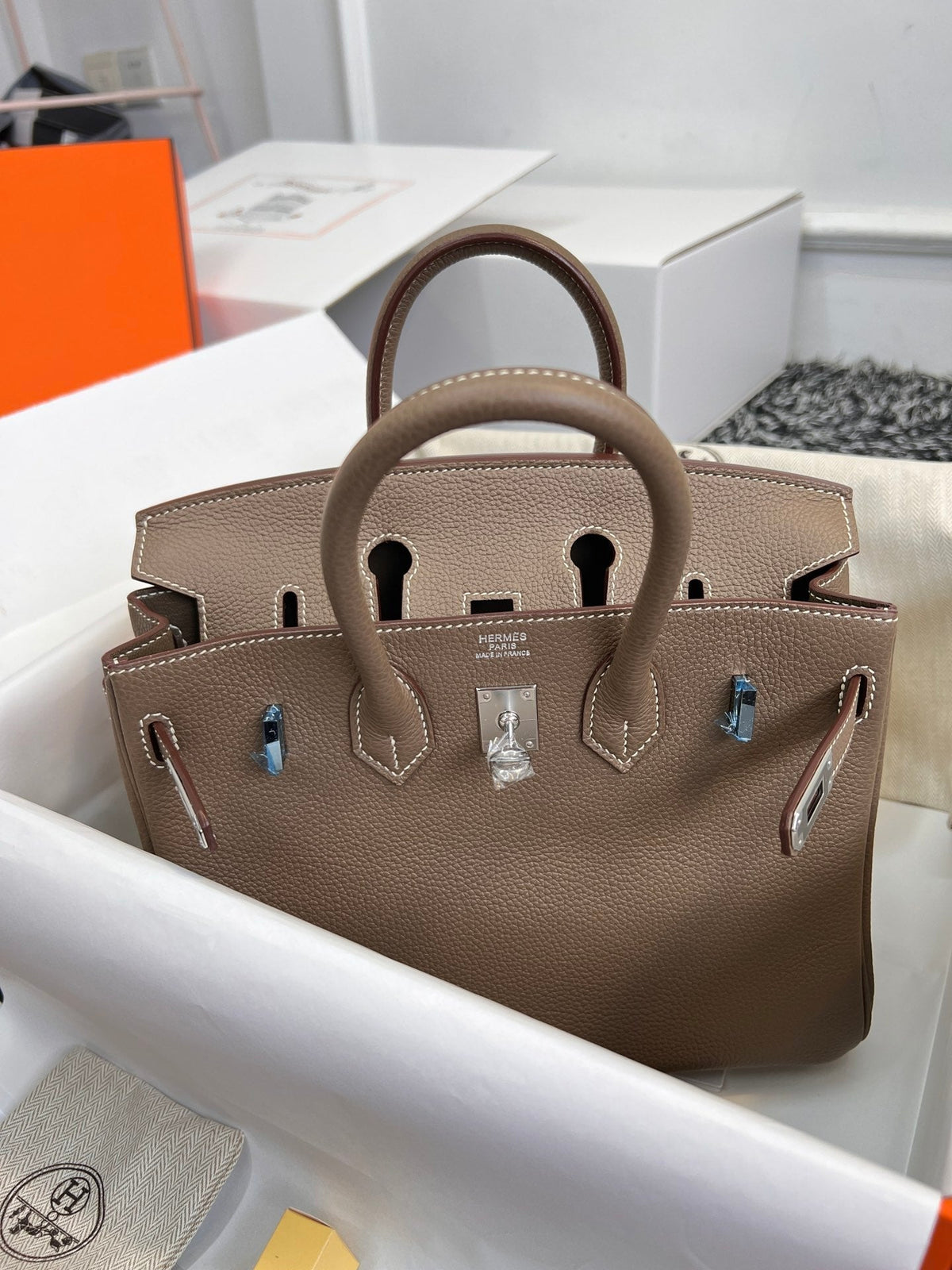 Hermes Birkin 25cm Brown Togo Leather Silver Hardware Bag