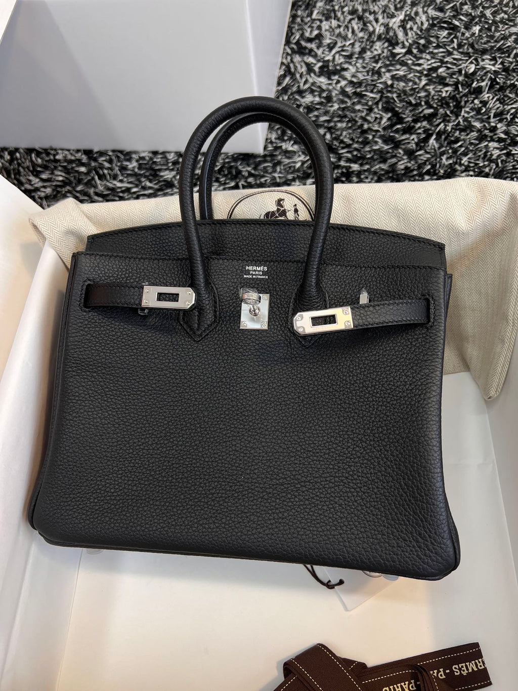 Hermes Birkin 25cm Black Togo Leather Silver Hardware Bag