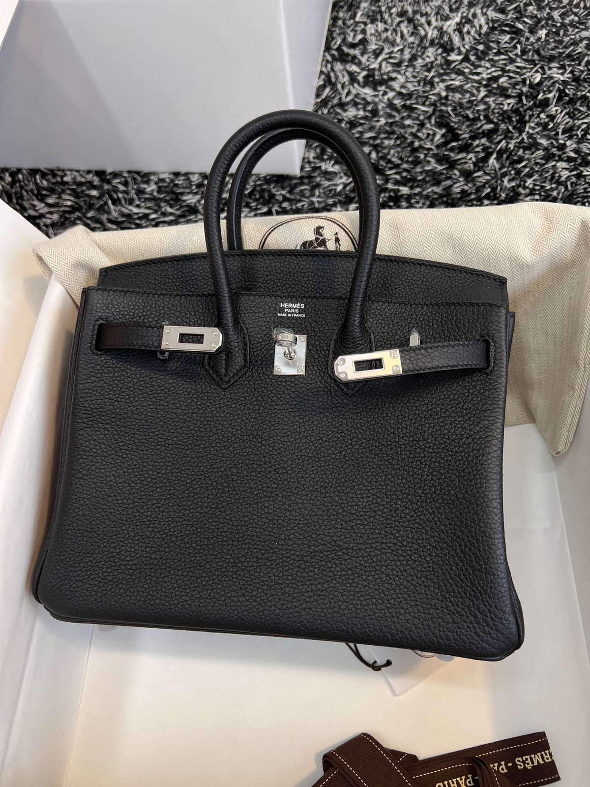 Hermes Birkin 25cm Black Togo Leather Silver Hardware Bag