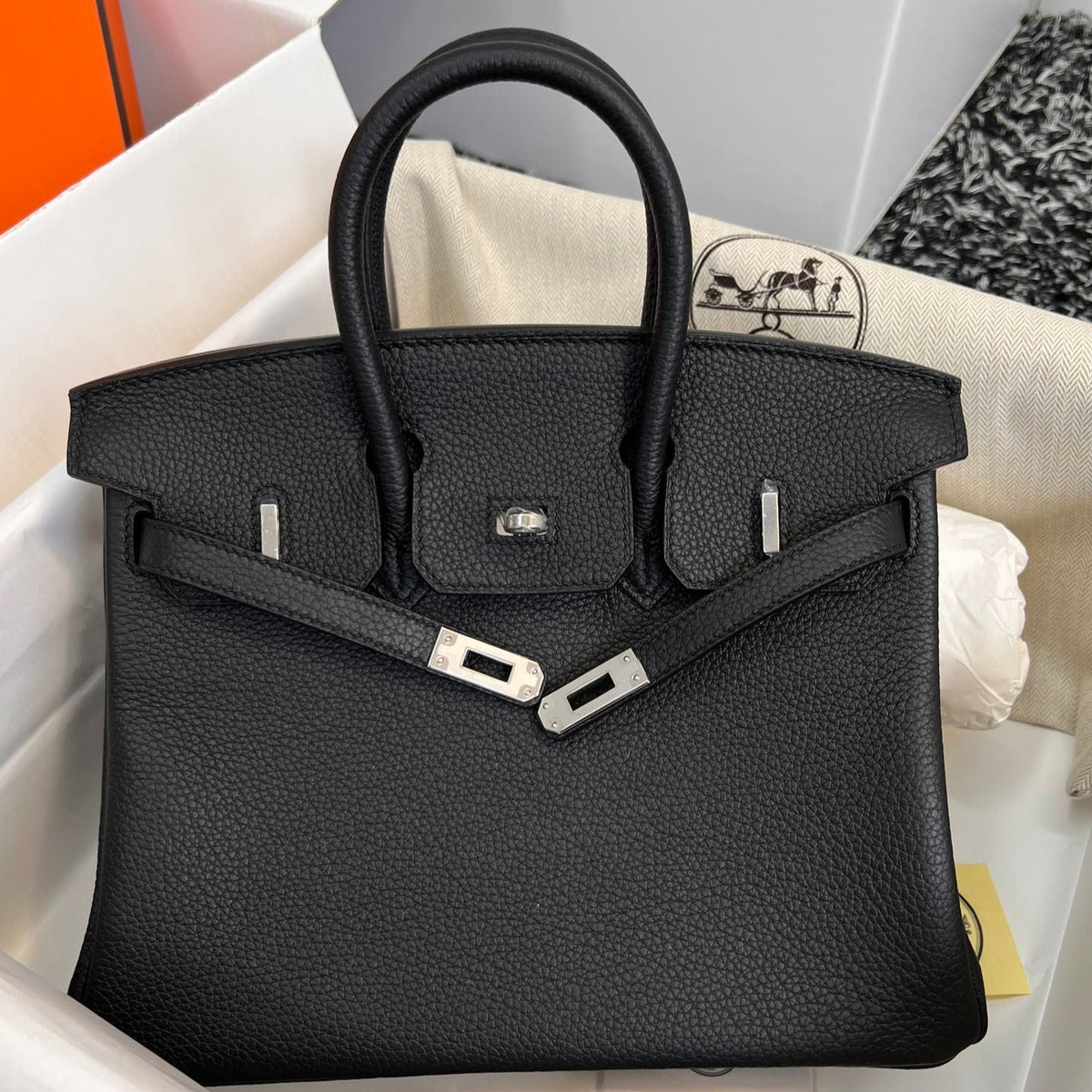 Hermes Birkin 25cm Black Togo Leather Silver Hardware Bag