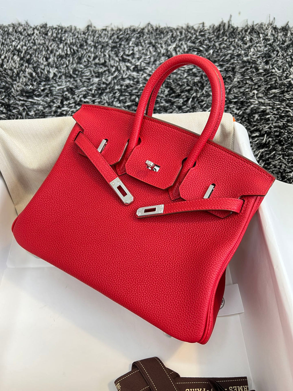 Hermes Birkin 25cm Red Togo Leather Silver Hardware Bag