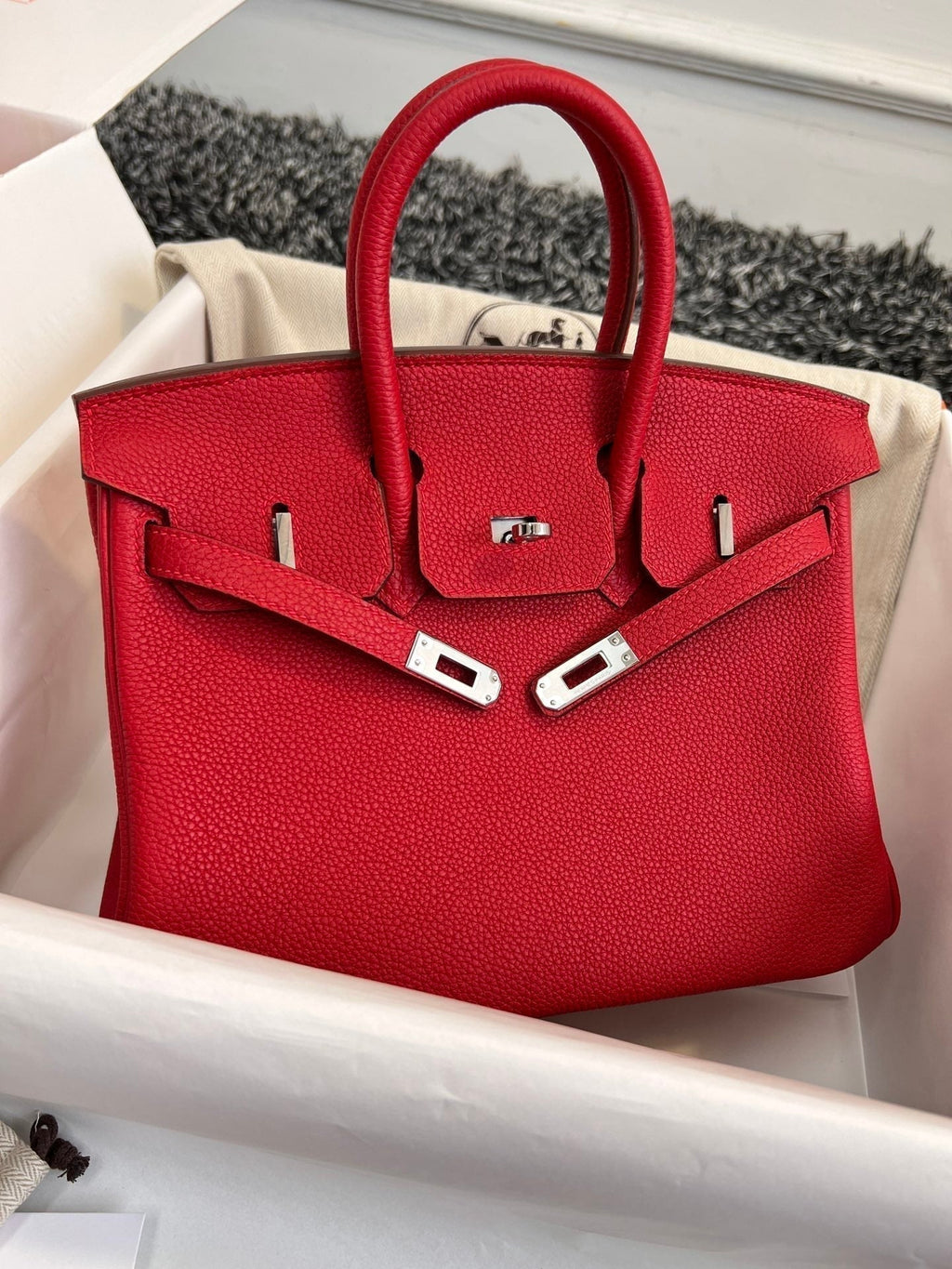 Hermes Birkin 25cm Red Togo Leather Silver Hardware Bag
