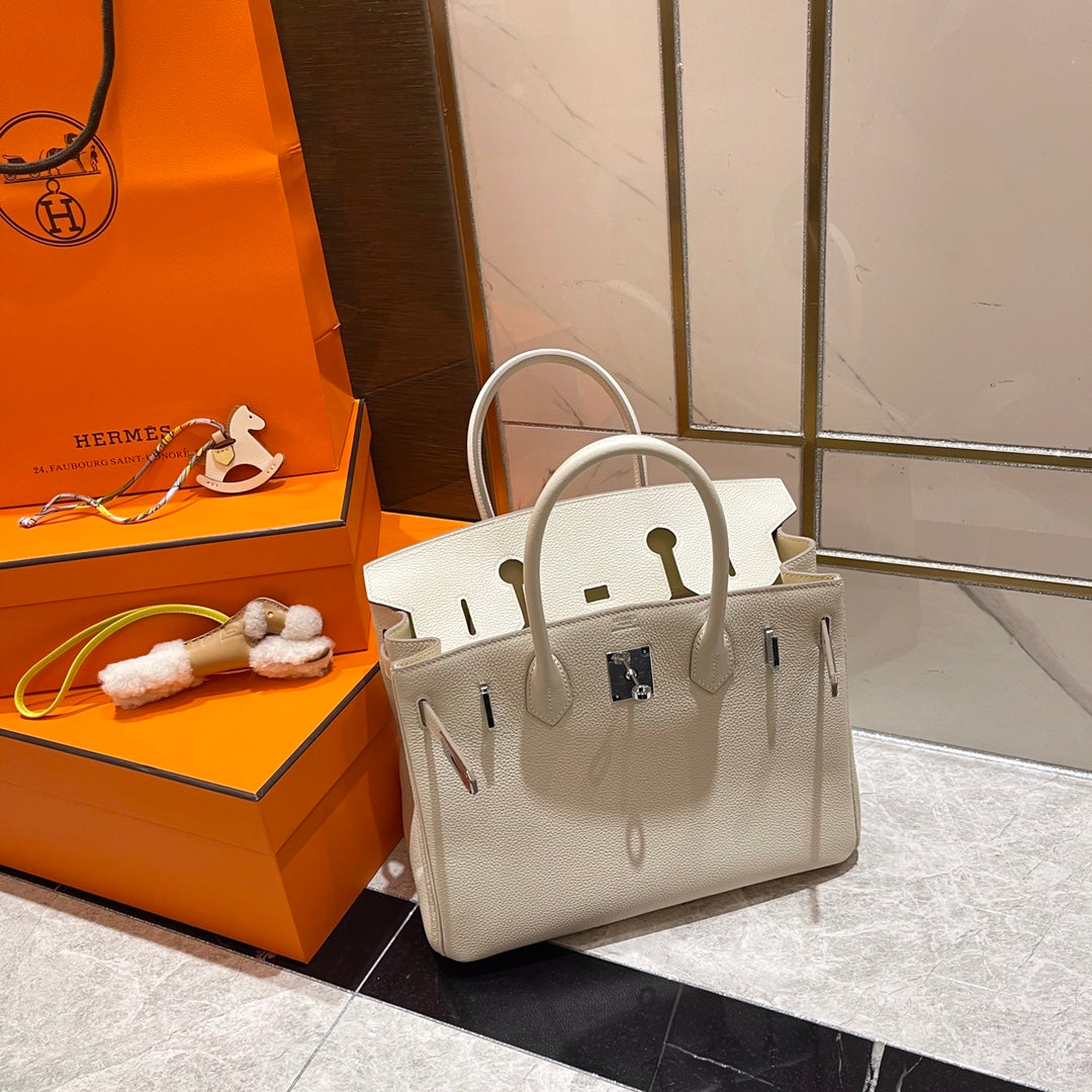 Hermes Birkin 30cm Creamy White Togo Leather Silver Hardware Bag