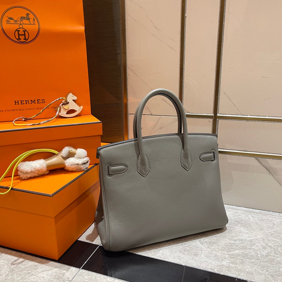 Hermes Birkin 30cm Grey Swift Leather Gold Hardware Bag