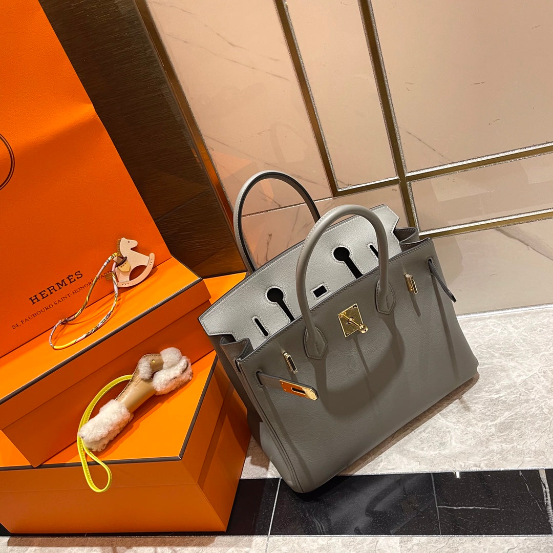 Hermes Birkin 30cm Grey Swift Leather Gold Hardware Bag