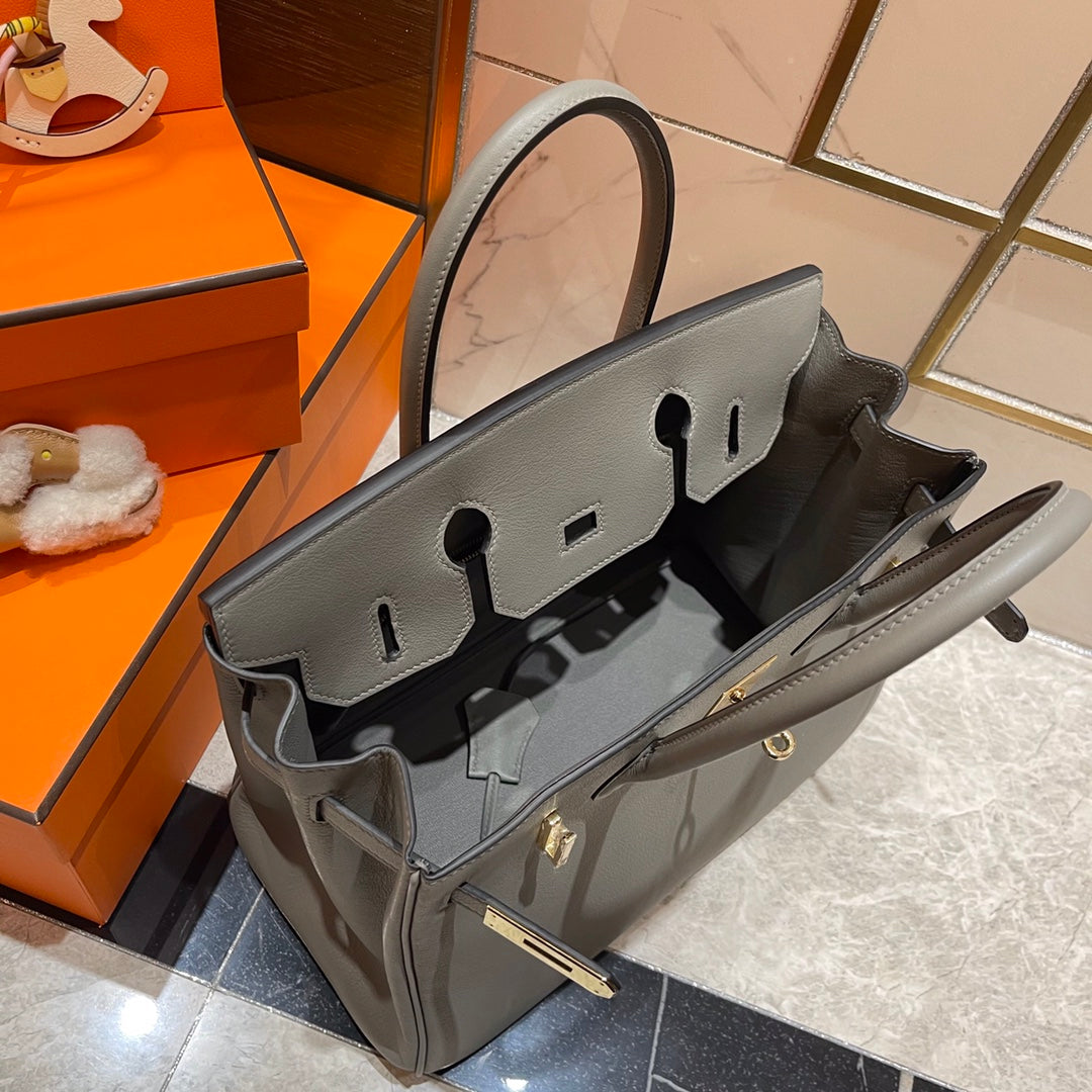 Hermes Birkin 30cm Grey Swift Leather Gold Hardware Bag