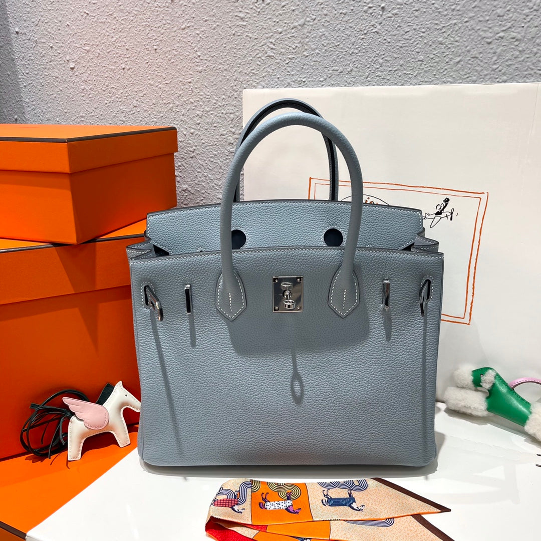 Hermes Birkin 30cm Cloud Blue Togo Leather Silver Hardware Bag