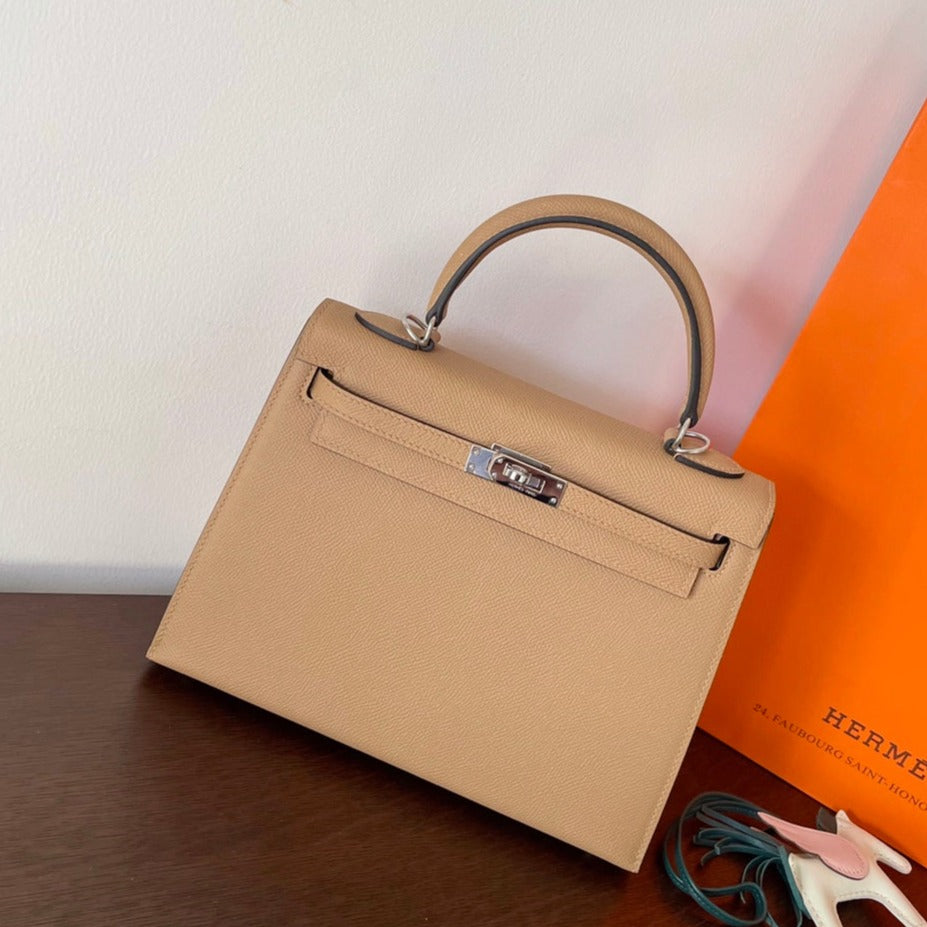 Hermes Kelly 25cm Beige Epsom Leather Silver Hardware Bag