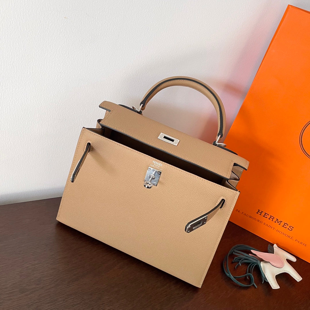Hermes Kelly 25cm Beige Epsom Leather Silver Hardware Bag