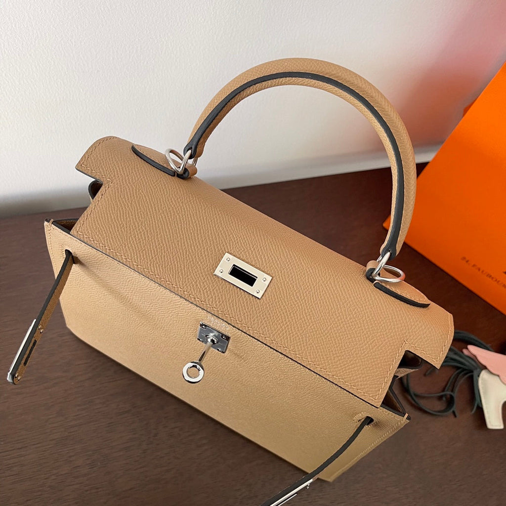 Hermes Kelly 25cm Beige Epsom Leather Silver Hardware Bag