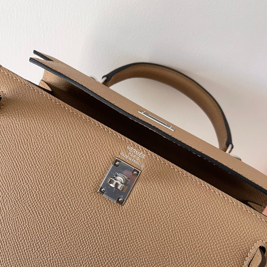 Hermes Kelly 25cm Beige Epsom Leather Silver Hardware Bag
