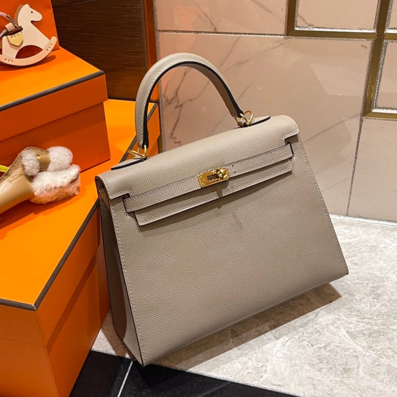 Hermes Kelly 25cm Grey Epsom Leather Gold Hardware Bag