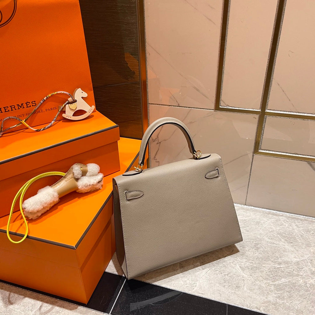 Hermes Kelly 25cm Grey Epsom Leather Gold Hardware Bag