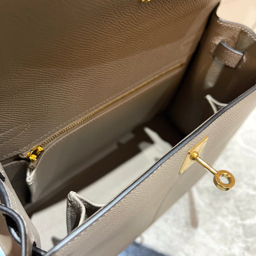 Hermes Kelly 25cm Grey Epsom Leather Gold Hardware Bag