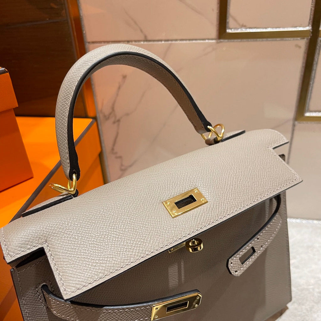 Hermes Kelly 25cm Grey Epsom Leather Gold Hardware Bag