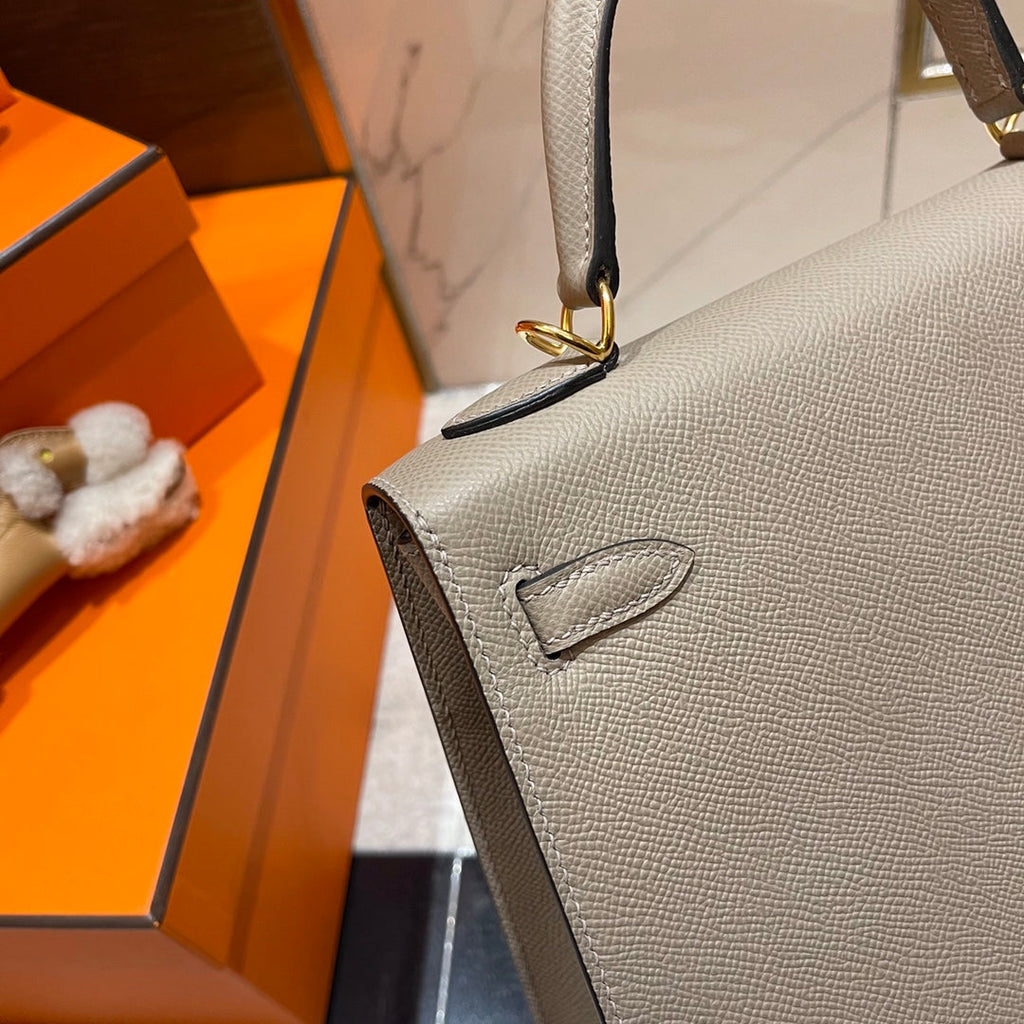 Hermes Kelly 25cm Grey Epsom Leather Gold Hardware Bag