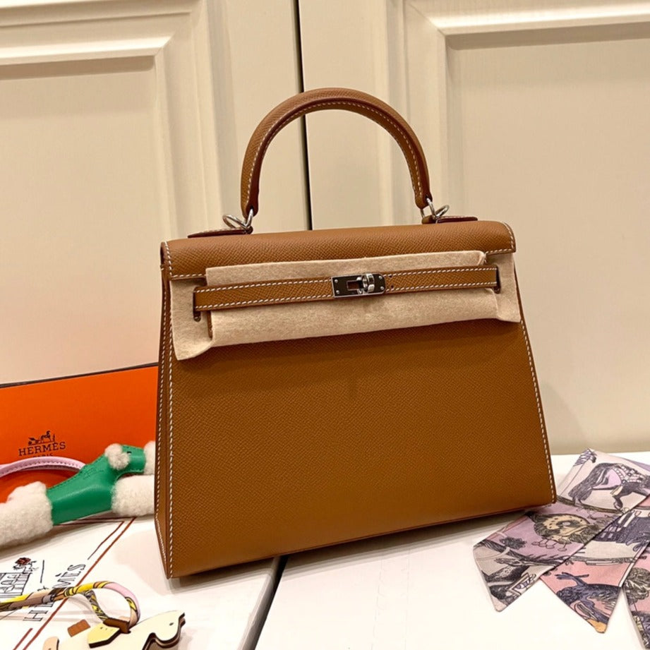 Hermes Kelly 25cm Gold Epsom Leather Silver Hardware Bag