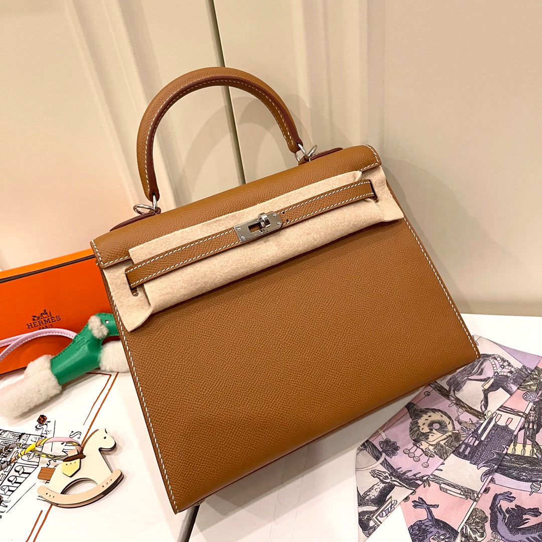 Hermes Kelly 25cm Gold Epsom Leather Silver Hardware Bag
