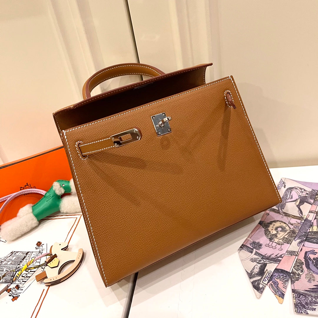Hermes Kelly 25cm Gold Epsom Leather Silver Hardware Bag
