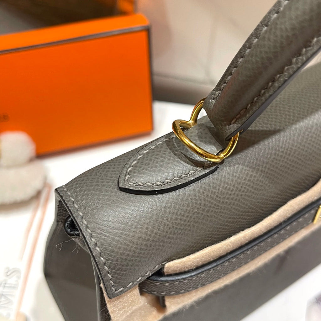 Hermes Kelly 25cm Gris Mouette Epsom Leather Gold Hardware Bag