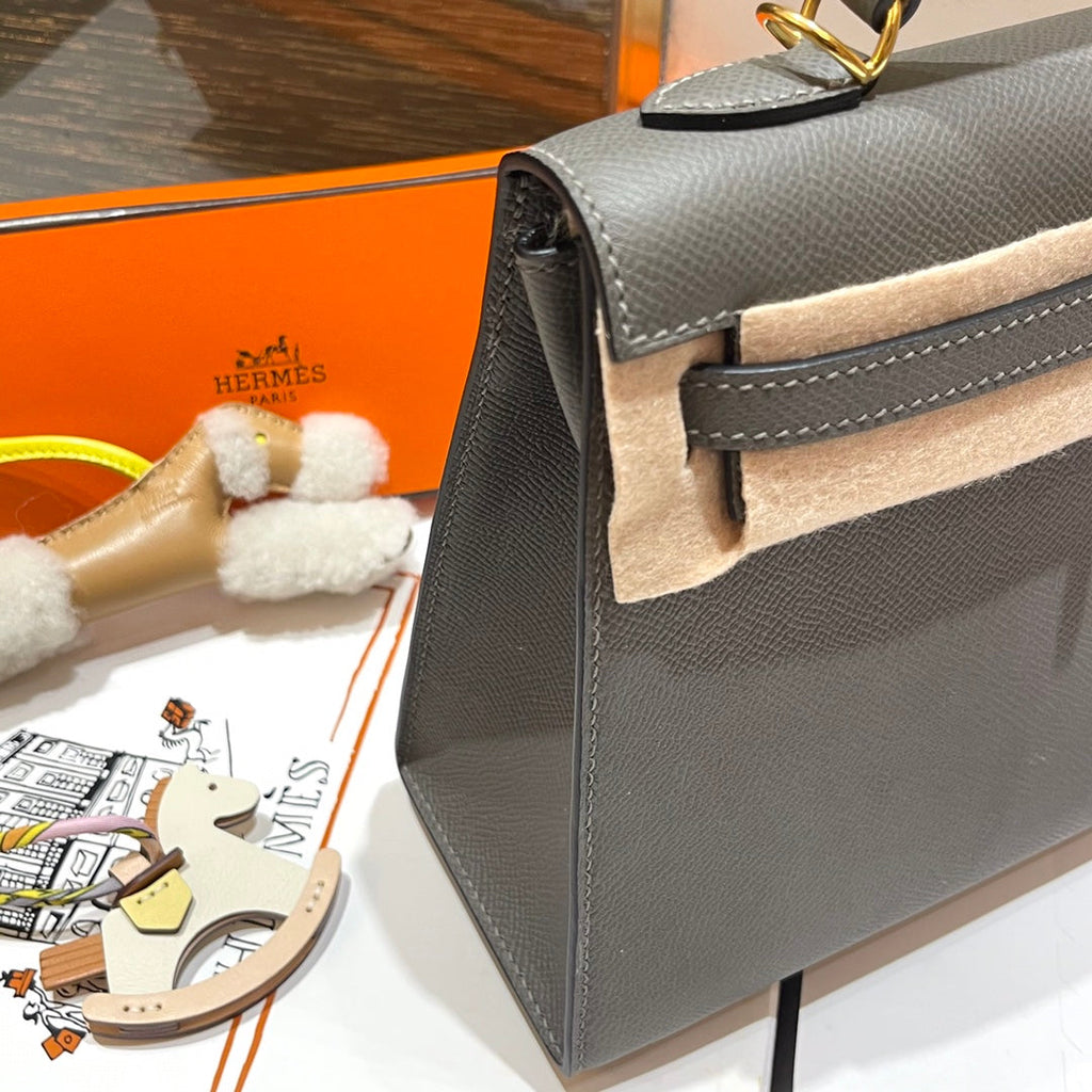 Hermes Kelly 25cm Gris Mouette Epsom Leather Gold Hardware Bag