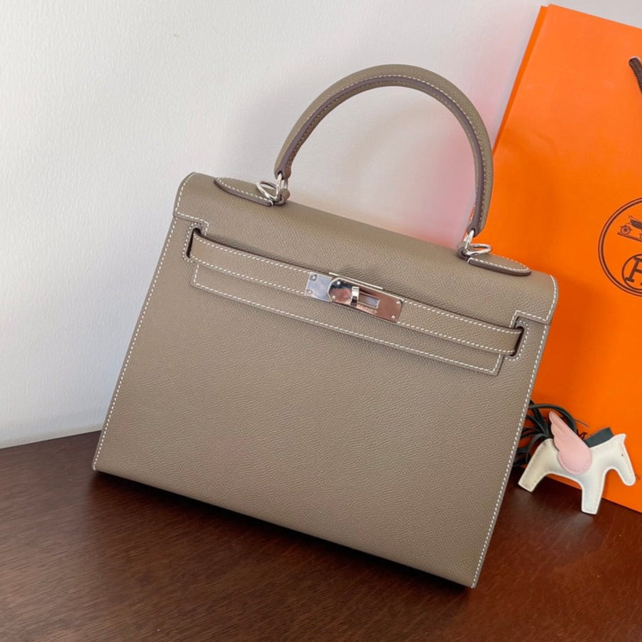Hermes Kelly 28cm Etain Epsom Leather Silver Hardware Bag