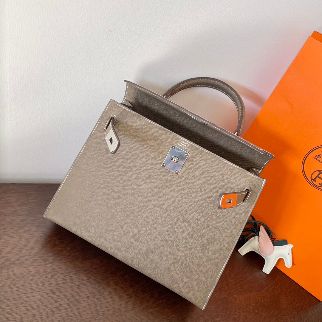 Hermes Kelly 28cm Etain Epsom Leather Silver Hardware Bag