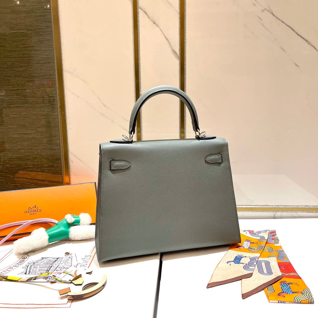 Hermes Kelly 25cm Gris Mouette Epsom Leather Silver Hardware Bag