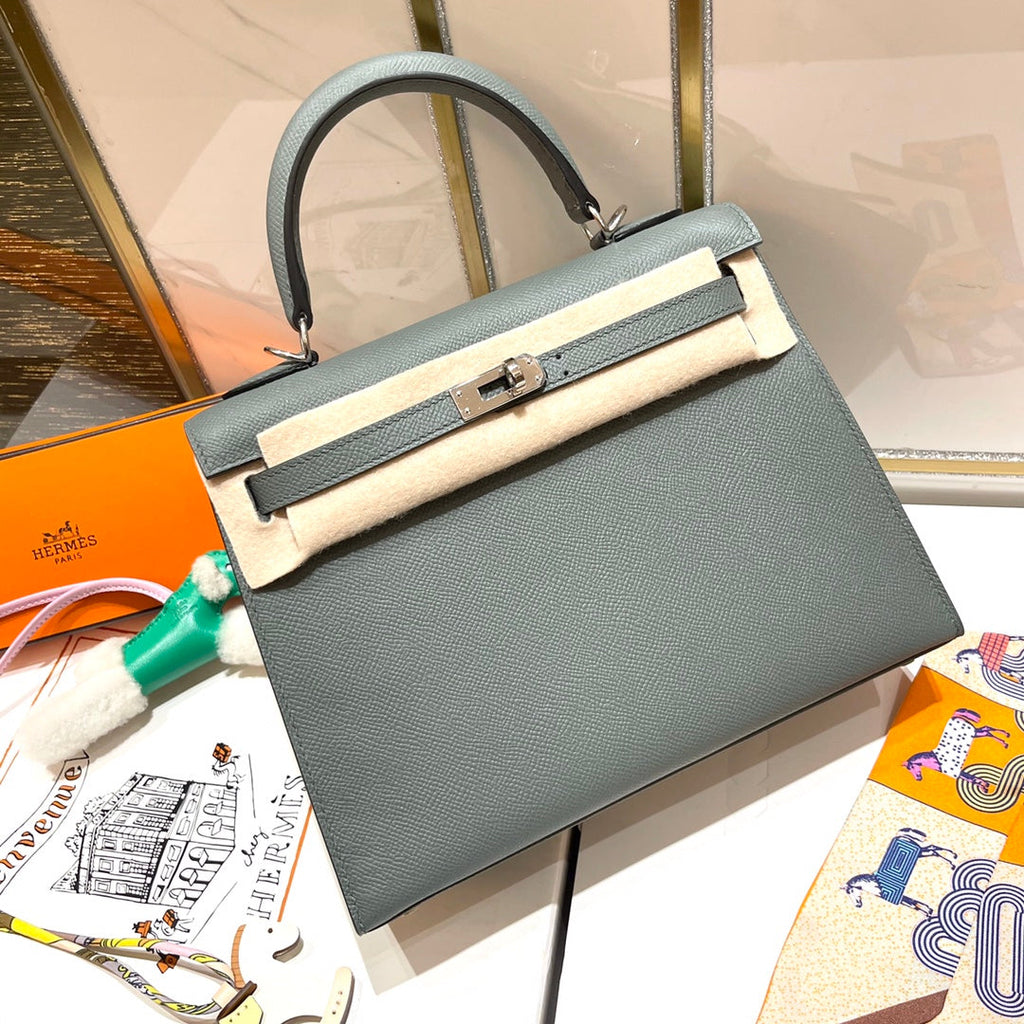 Hermes Kelly 25cm Gris Mouette Epsom Leather Silver Hardware Bag