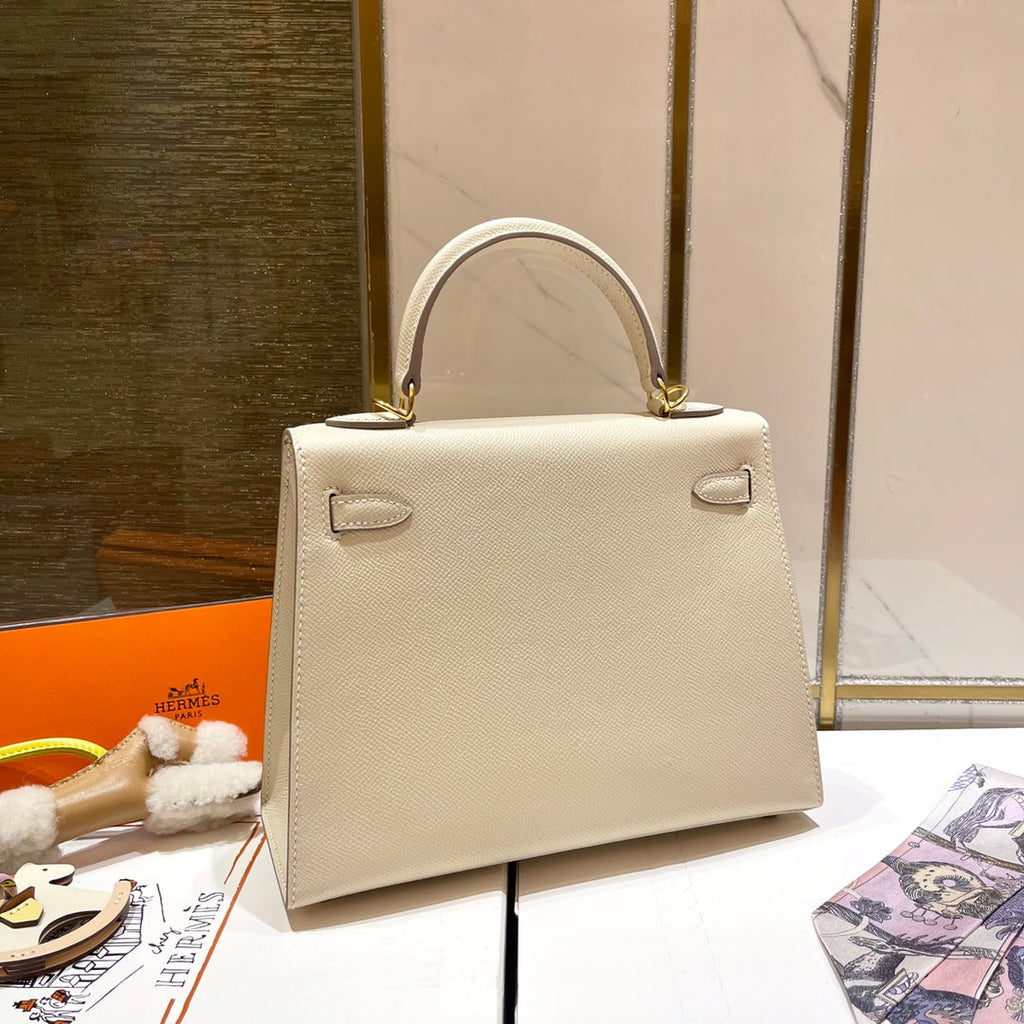 Hermes Kelly 25cm White Epsom Leather Gold Hardware Bag