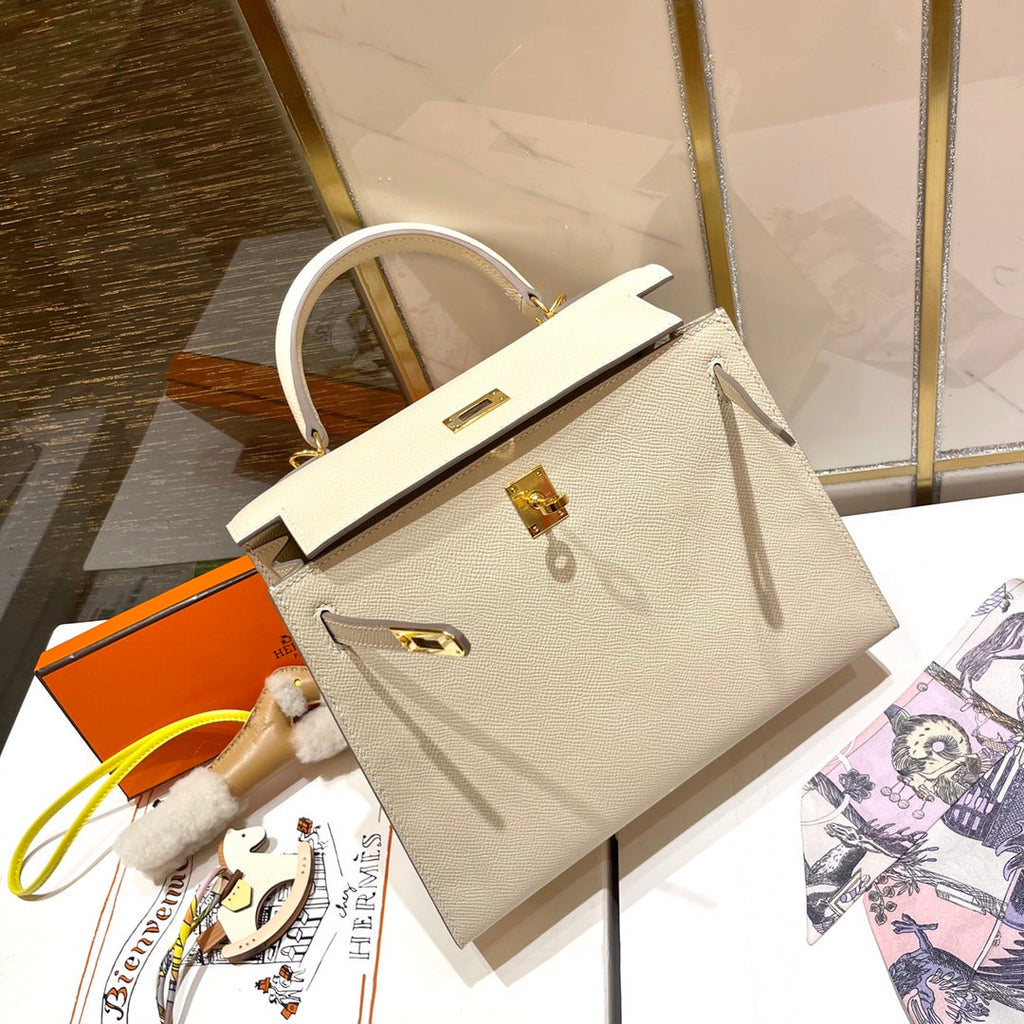 Hermes Kelly 25cm White Epsom Leather Gold Hardware Bag