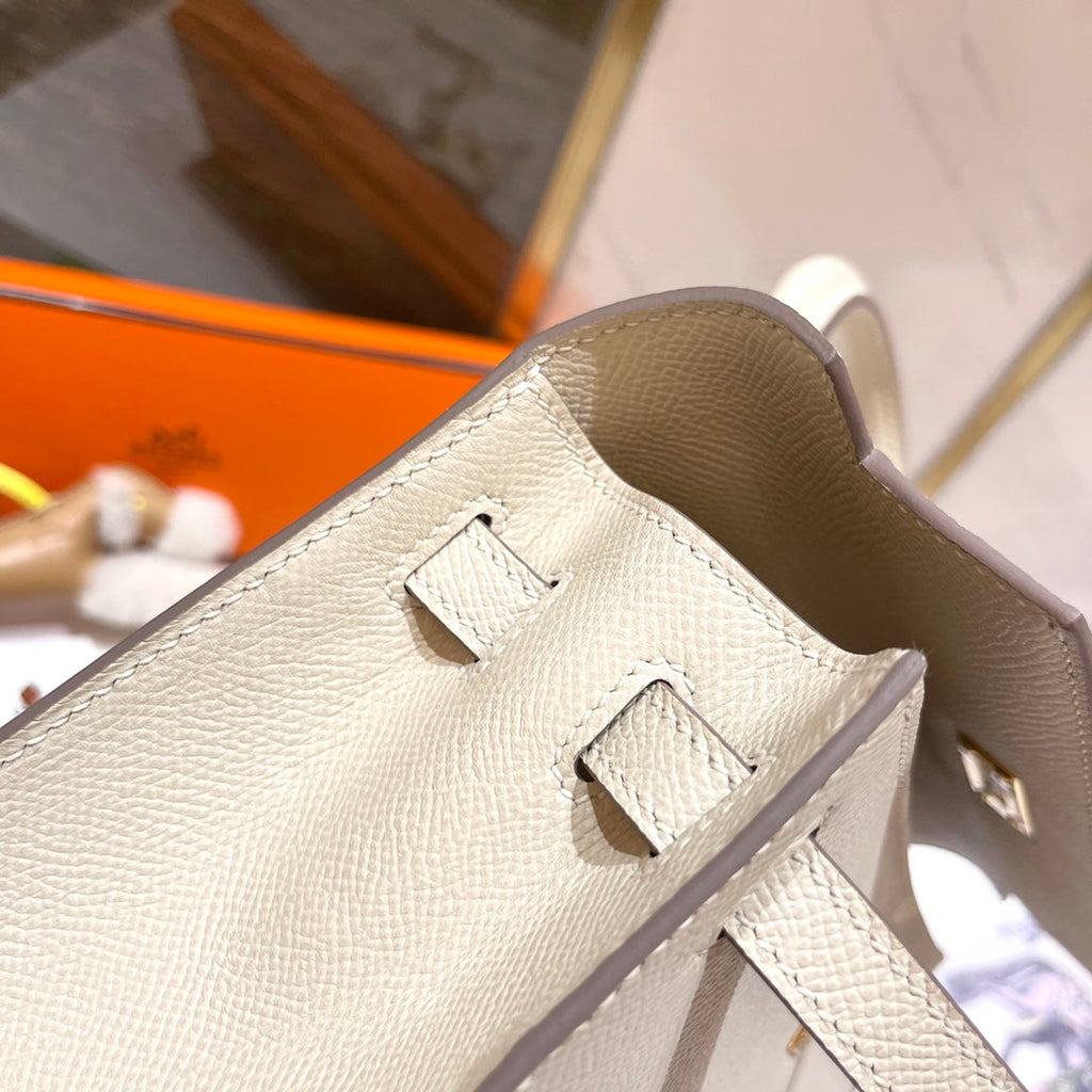 Hermes Kelly 25cm White Epsom Leather Gold Hardware Bag