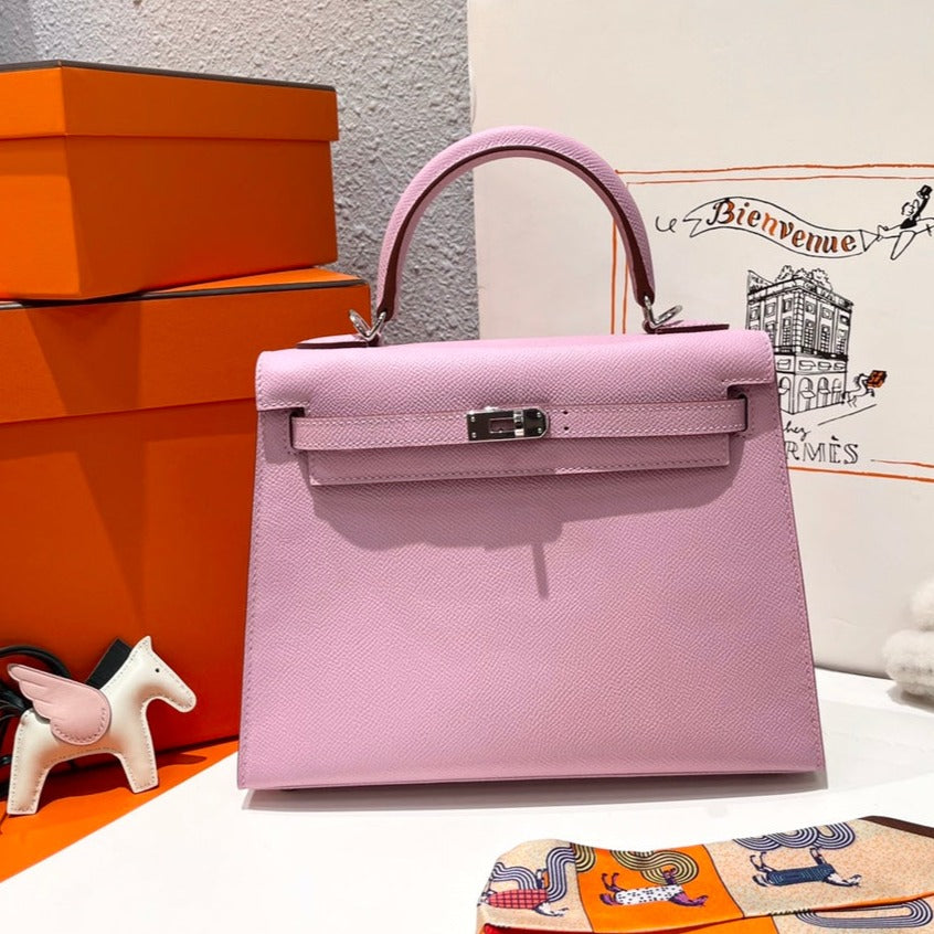Hermes Kelly 25cm Pink Epsom Leather Silver Hardware Bag