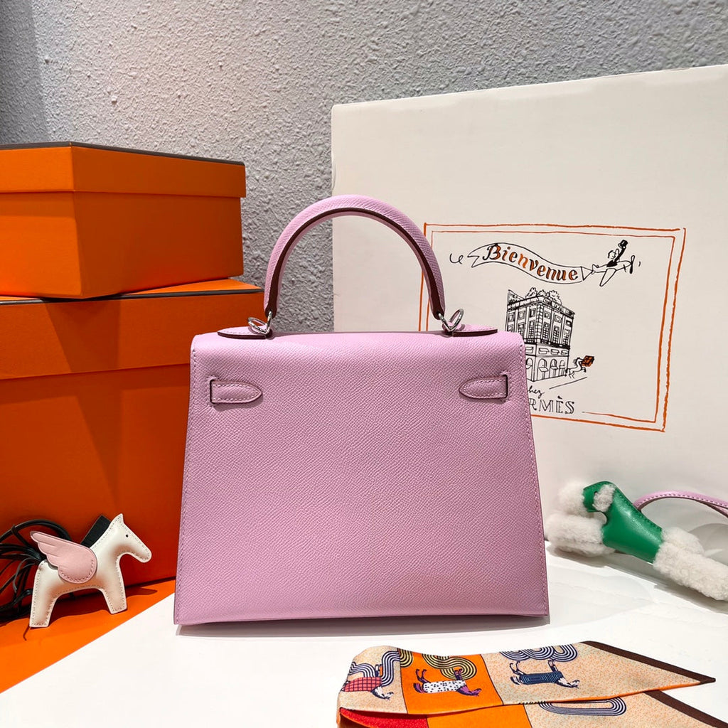 Hermes Kelly 25cm Pink Epsom Leather Silver Hardware Bag