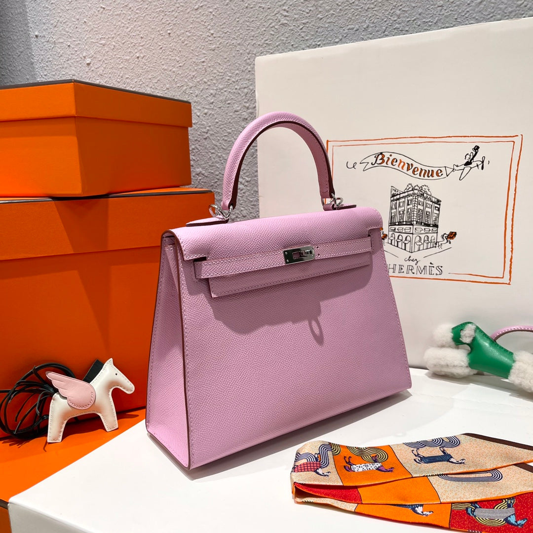 Hermes Kelly 25cm Pink Epsom Leather Silver Hardware Bag