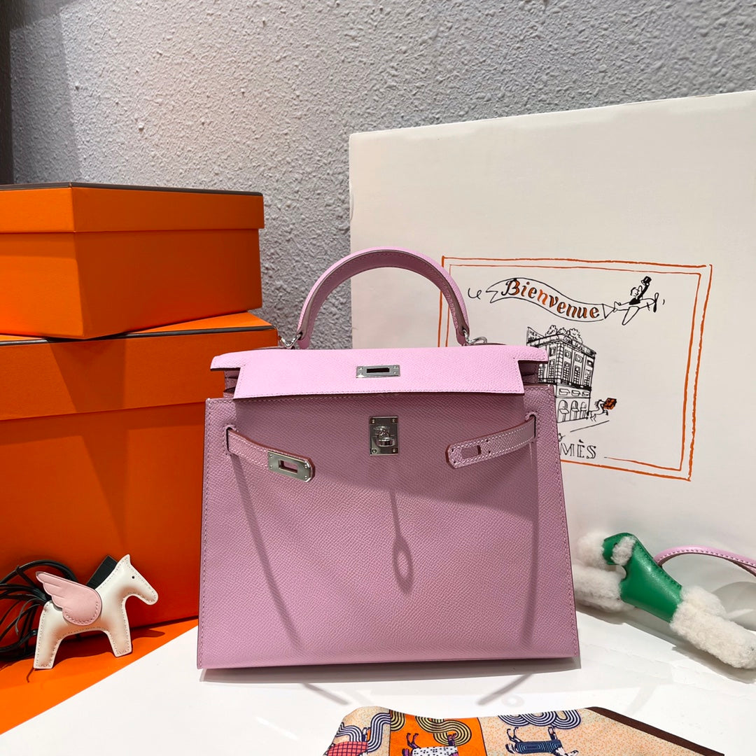 Hermes Kelly 25cm Pink Epsom Leather Silver Hardware Bag