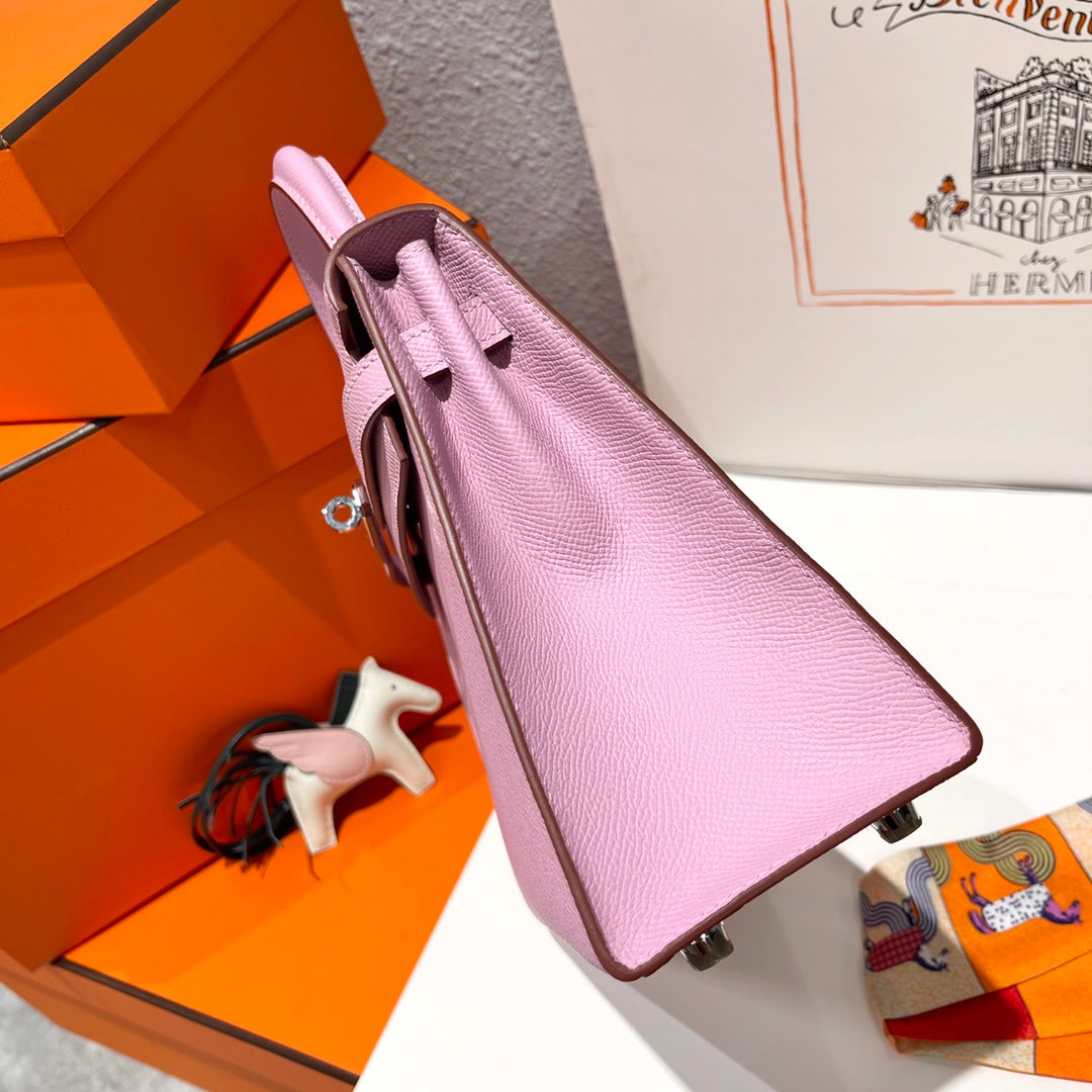 Hermes Kelly 25cm Pink Epsom Leather Silver Hardware Bag