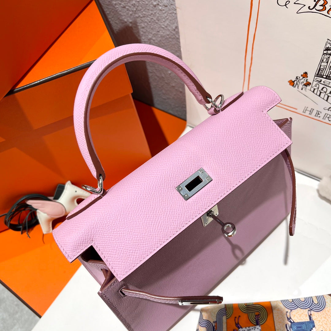 Hermes Kelly 25cm Pink Epsom Leather Silver Hardware Bag