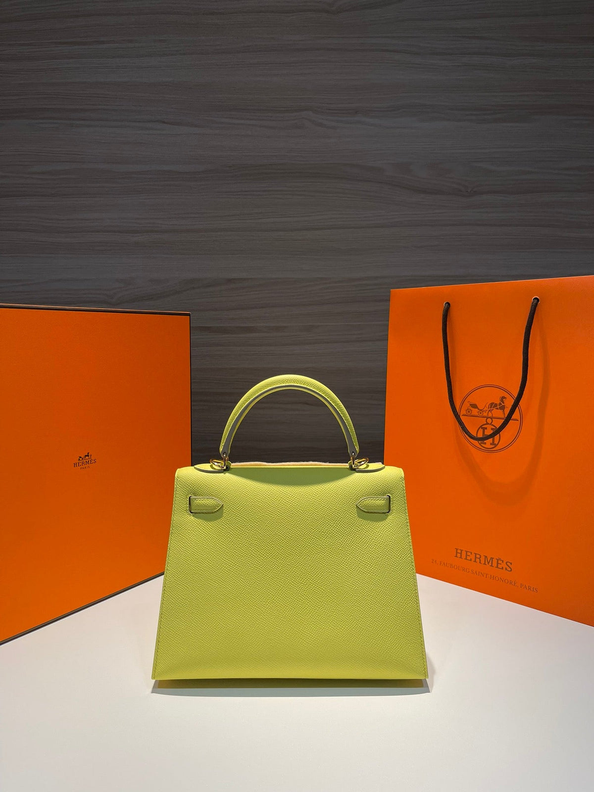 Hermes Kelly 25cm Lime Epsom Leather Gold Hardware Bag