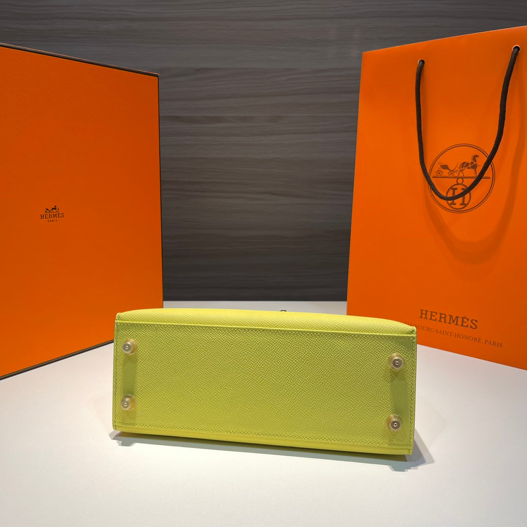 Hermes Kelly 25cm Lime Epsom Leather Gold Hardware Bag