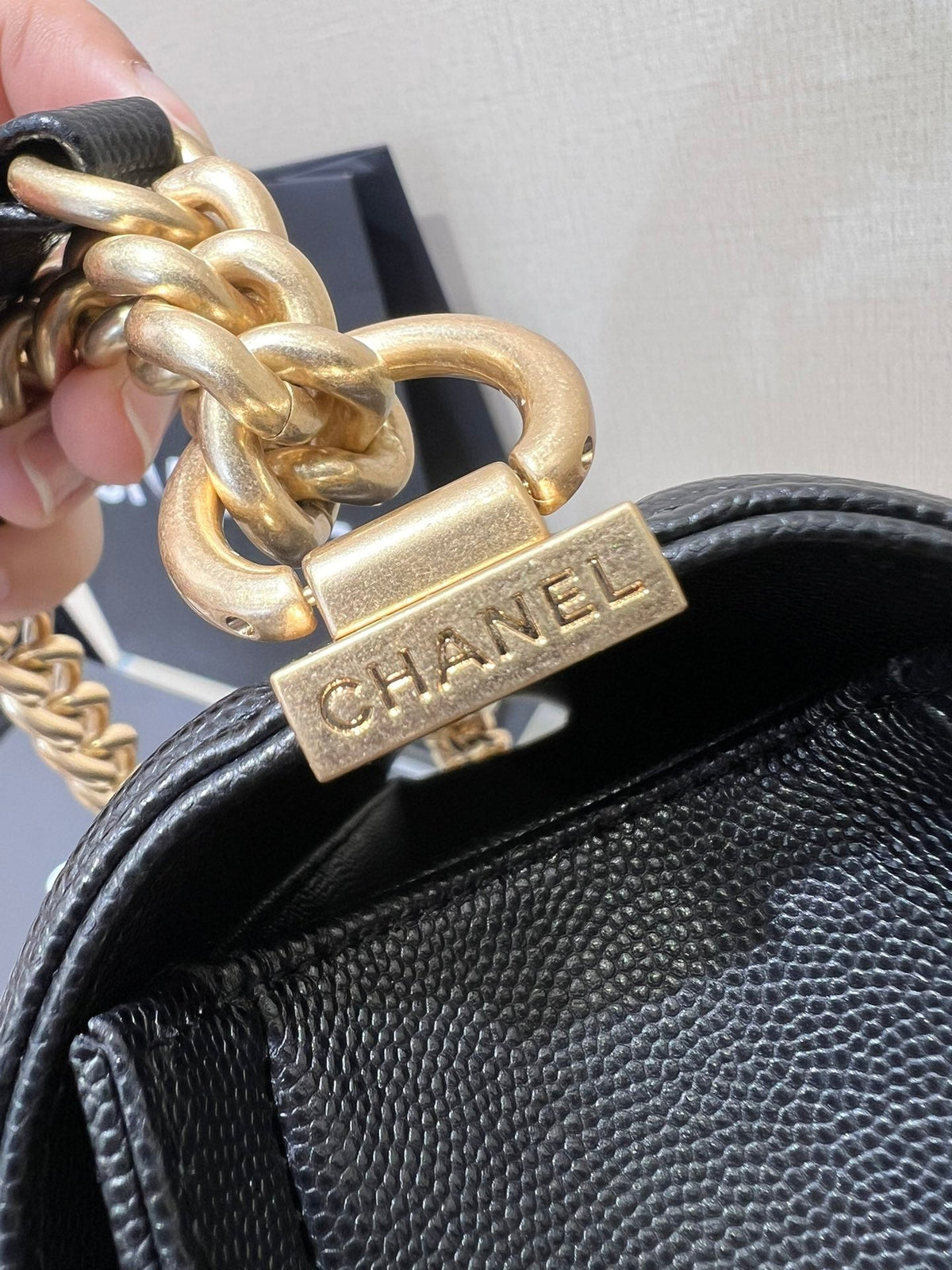 Chanel Boy Bag Medium 25 Black Caviar Gold Hardware