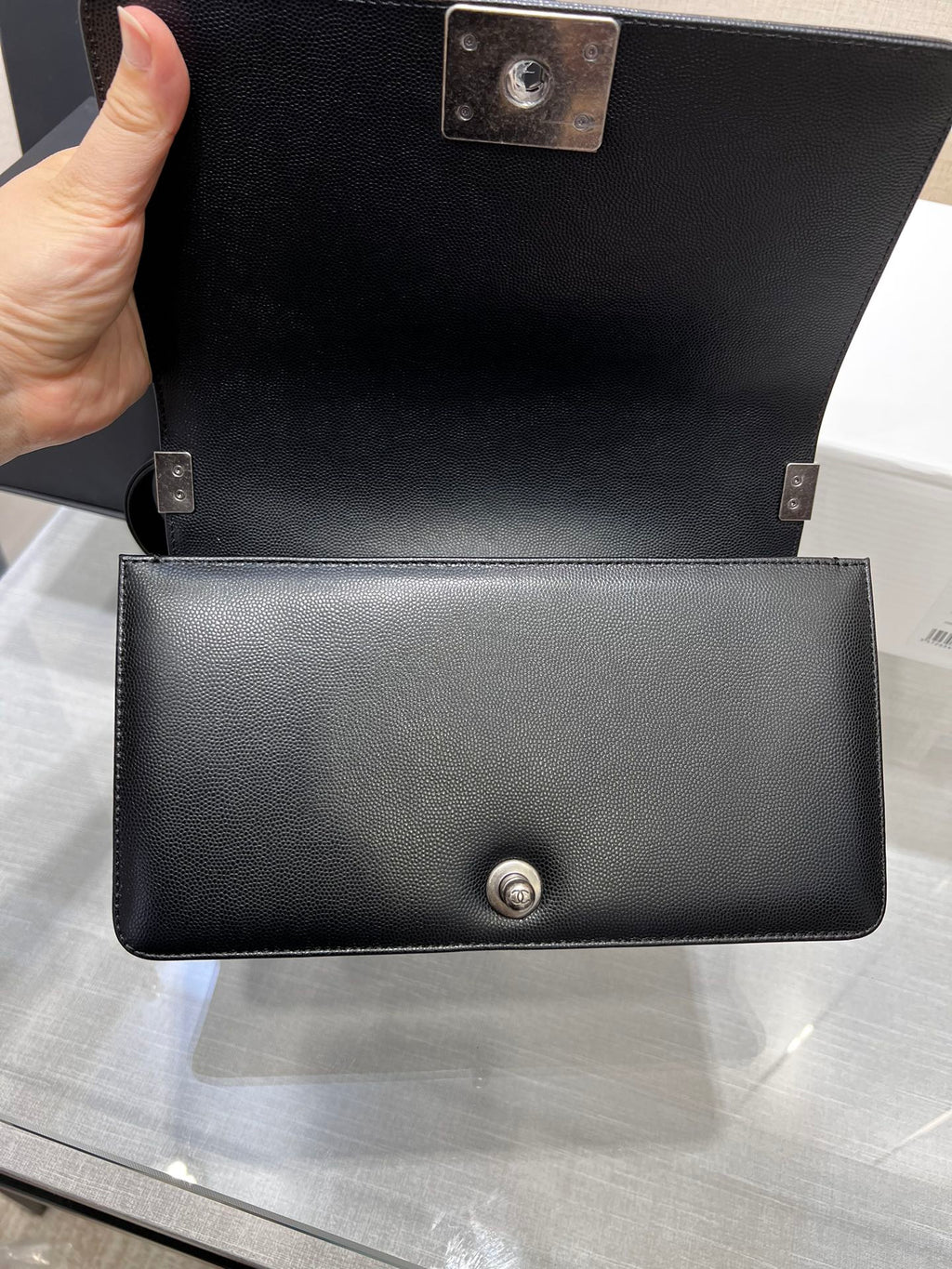 Chanel Boy Bag Medium 25 Black Caviar Ruthenium Hardware