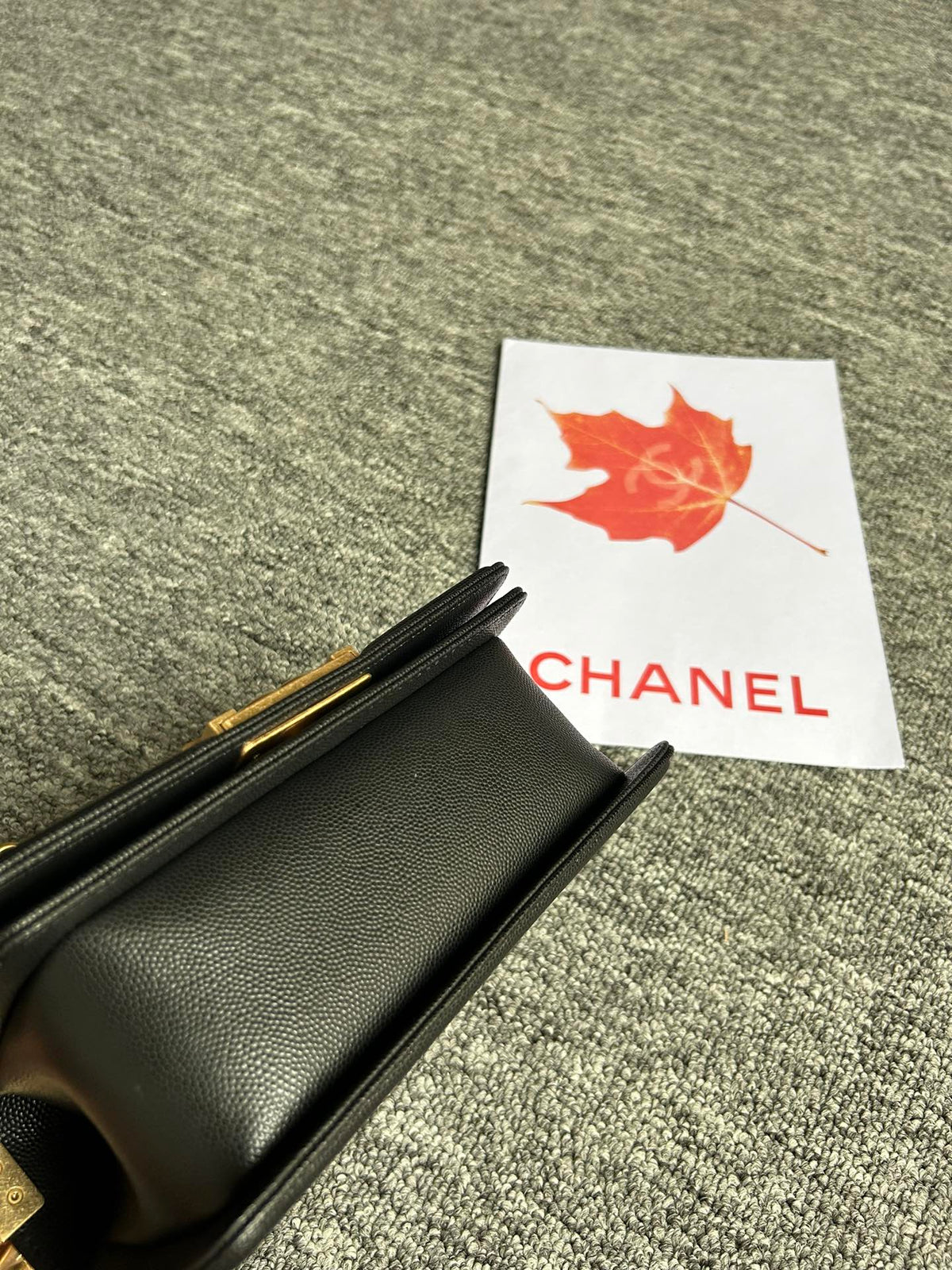 Chanel Boy Bag Small 20 Black Chevron Caviar Gold Hardware