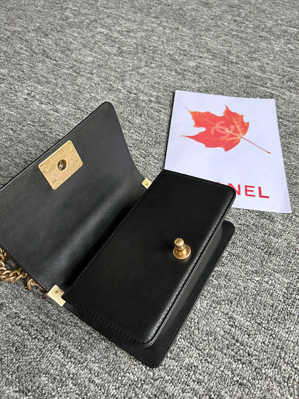 Chanel Boy Bag Small 20 Black Chevron Caviar Gold Hardware