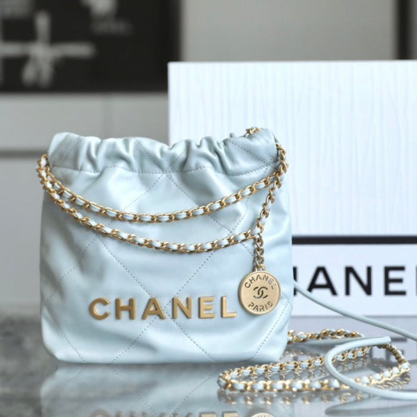 Chanel 22 Antiba Hobo Bag Light Blue 20cm